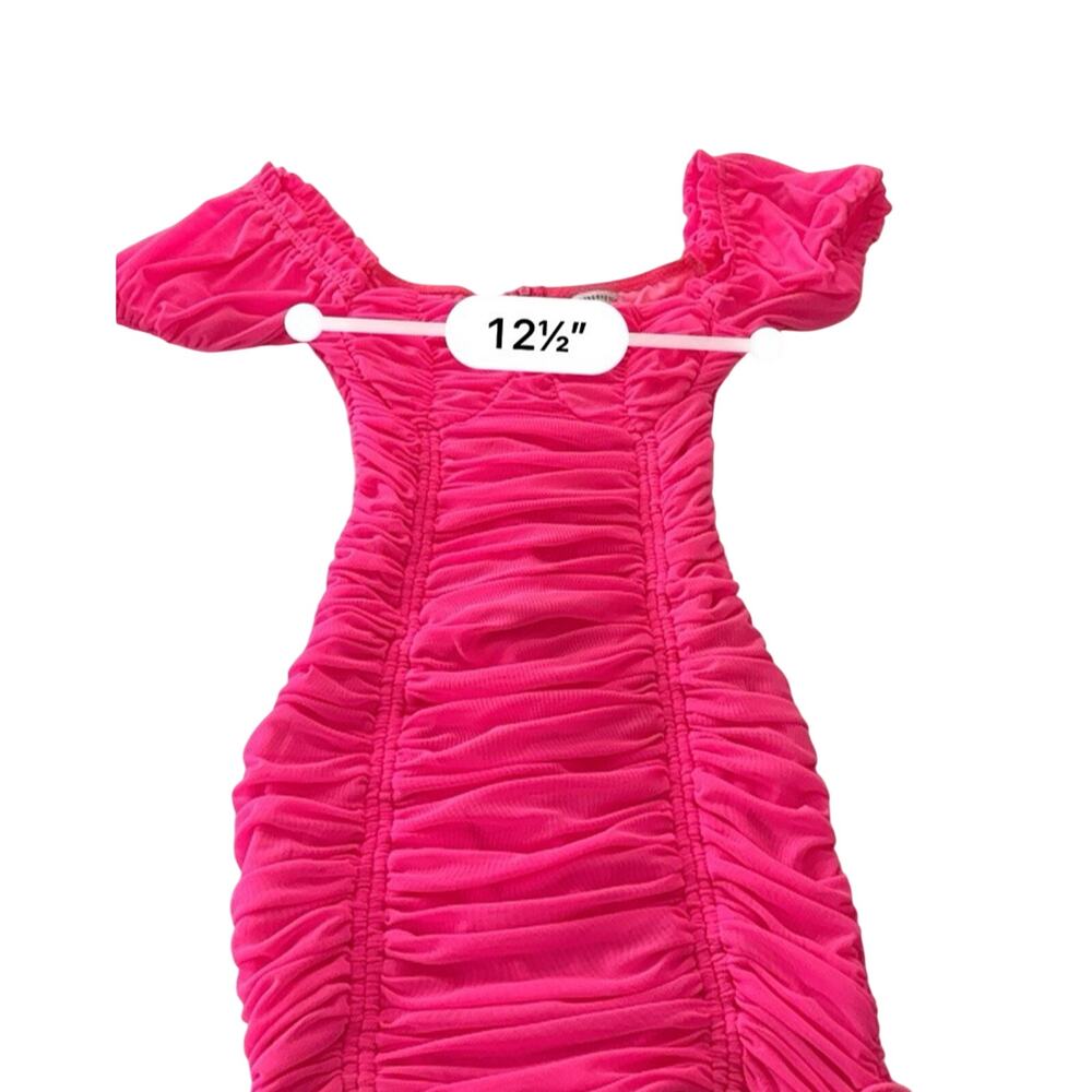 ThatsSoFetch Tomin Mini Dress Women's 6 Neon Hot Pink Ruched Bodycon Y2K - Picture 8 of 10